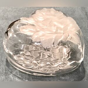 Heart Shaped 2 Crystal Bowls with Embossed Frosted Roses and Scalloped Edges